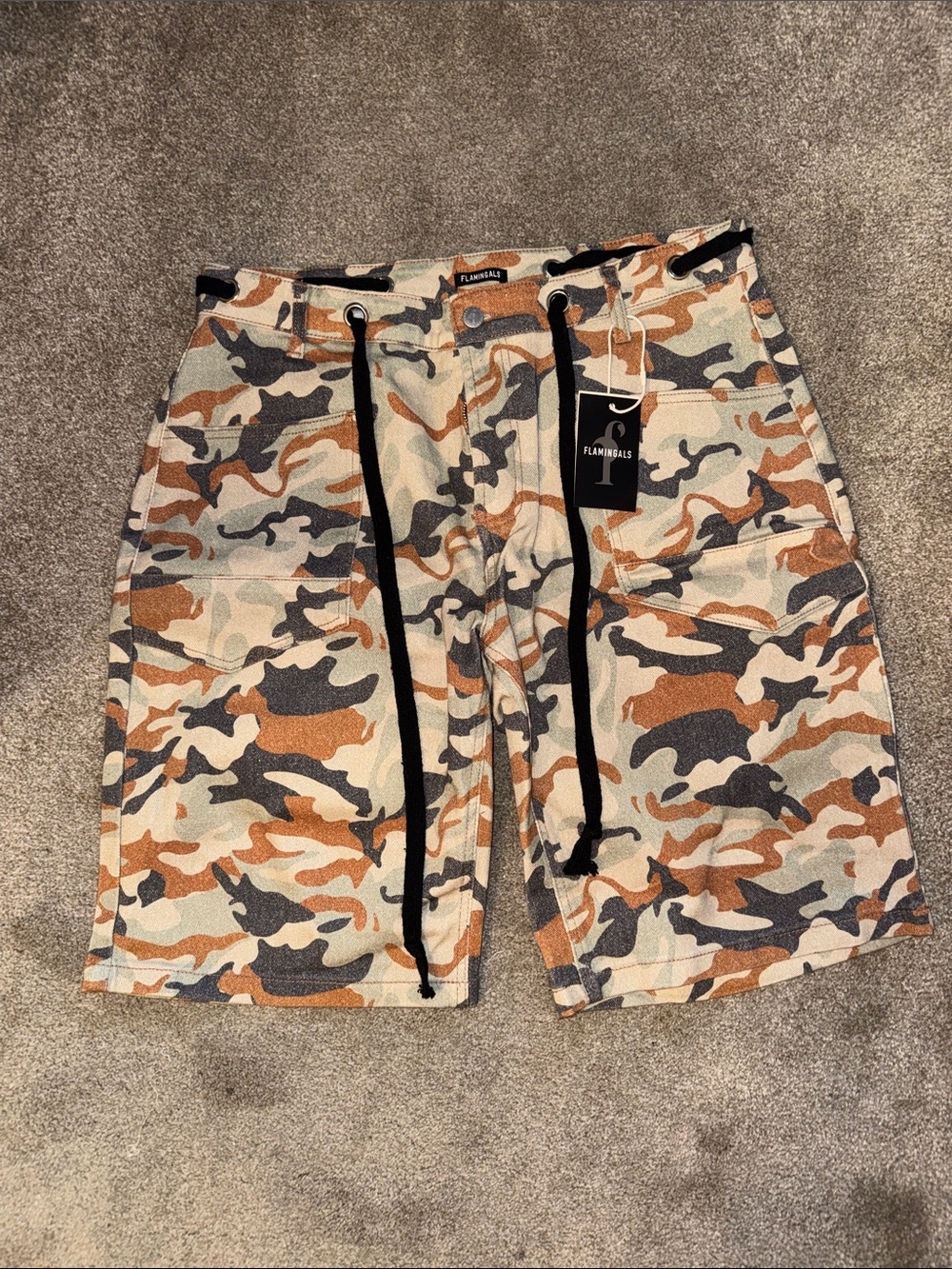 FLAMINGALS Women's Camo Shorts in Tan & Green